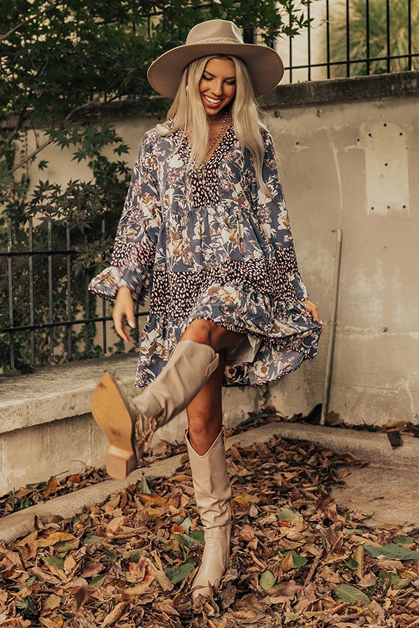 Fall Delight Floral Babydoll Dress In Navy • Impressions Online Boutique