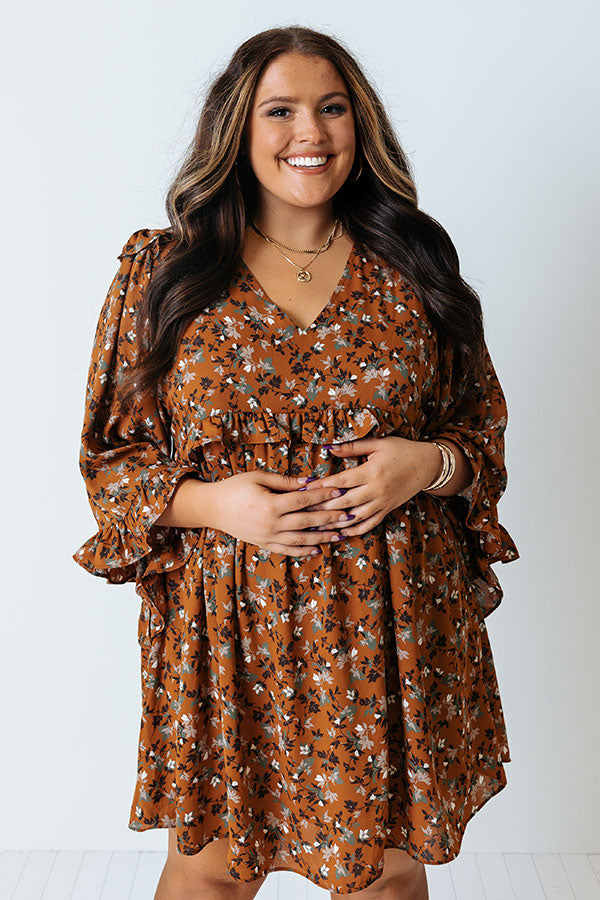 Downtown Dallas Floral Dress in Dark Camel Curves