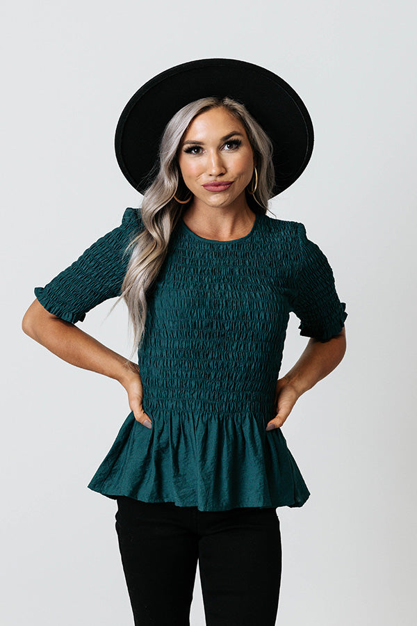 Fine And Divine Smocked Top In Hunter Green