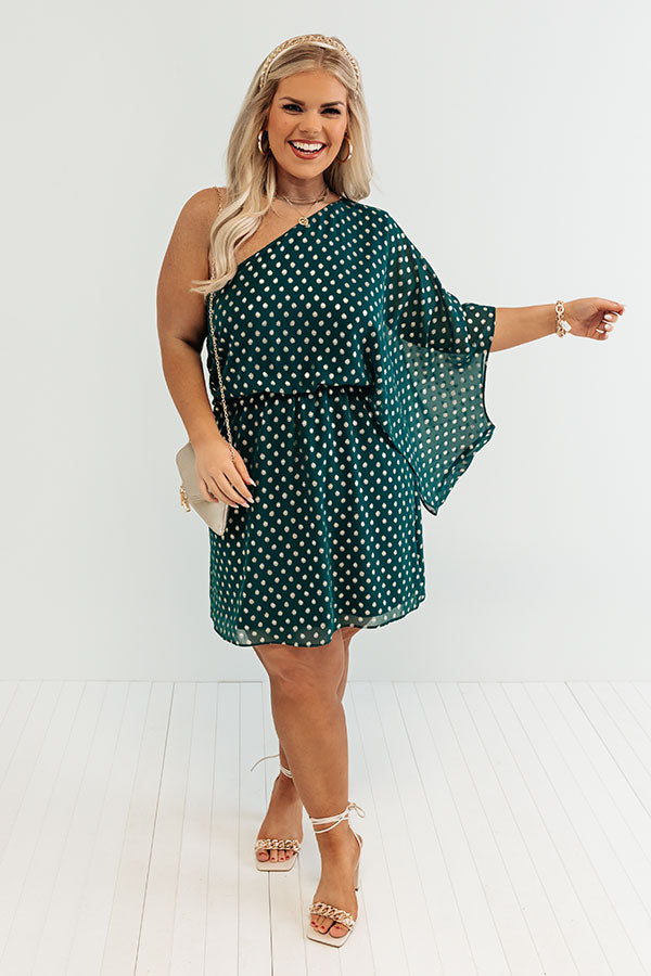 You Had Me At Cocktails Polka Dot Dress in Hunter Green Curves