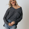 Good Attitude Waffle Knit Top In Charcoal Image - 1