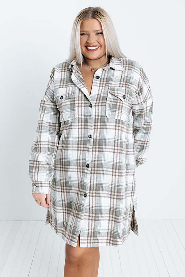 Central Park Perks Plaid Dress In Light Sage Curves Image - 2