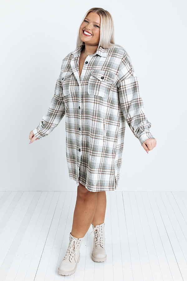 Central Park Perks Plaid Dress In Light Sage Curves Image - 1