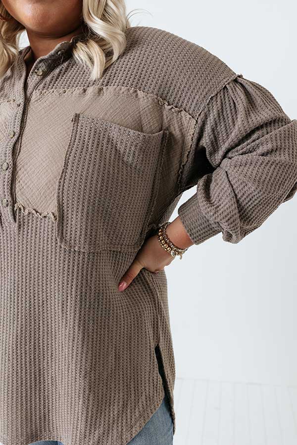 Fantastic Flurries Waffle Knit Top In Taupe Curves Image - 2