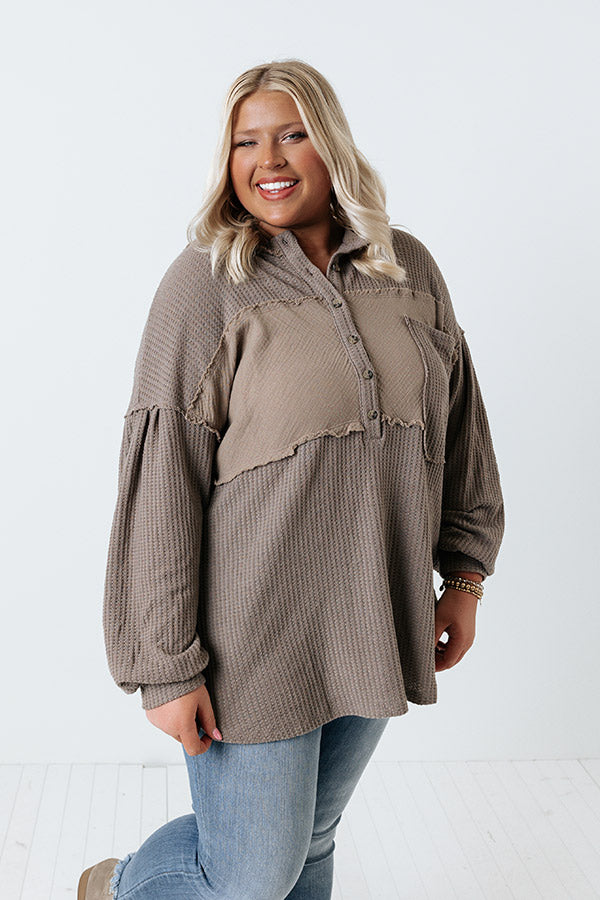 Fantastic Flurries Waffle Knit Top In Taupe Curves Image - 3