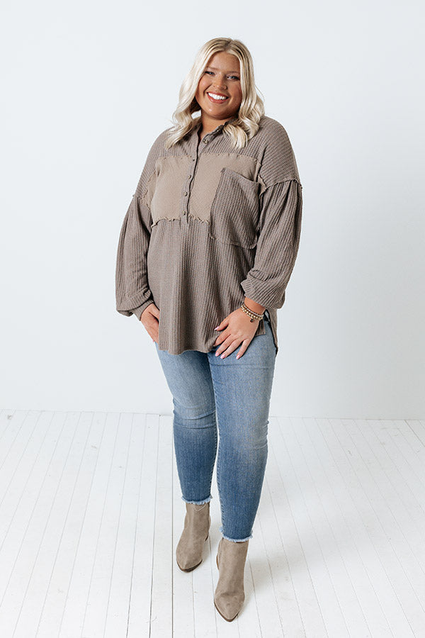 Fantastic Flurries Waffle Knit Top In Taupe Curves Image - 4