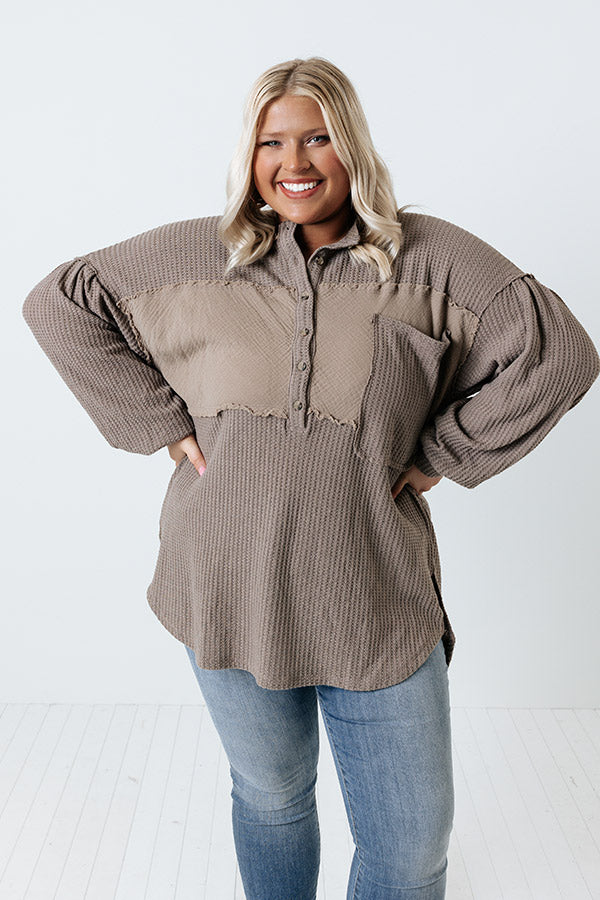 Fantastic Flurries Waffle Knit Top In Taupe Curves Image - 1