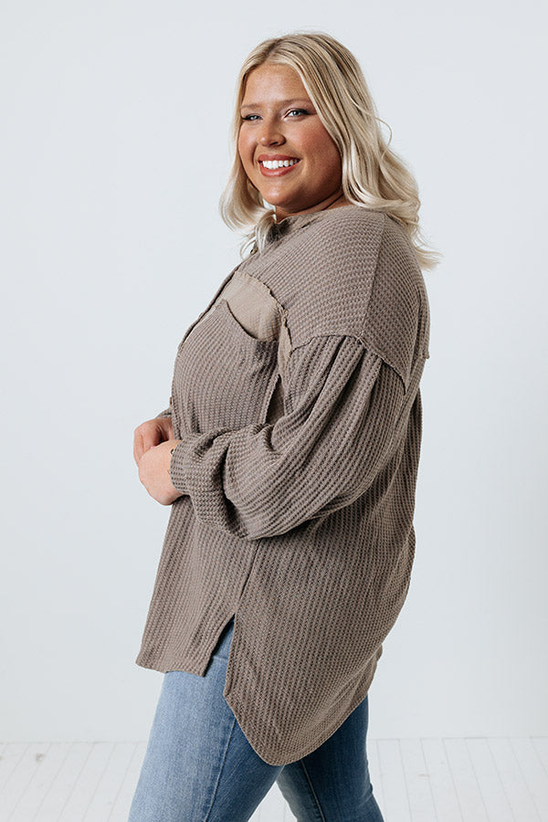 Fantastic Flurries Waffle Knit Top In Taupe Curves Image - 5