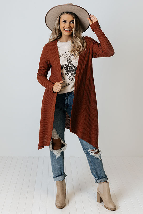 Coolest Feeling Waffle Knit Cardigan In Rust • Impressions Online Boutique