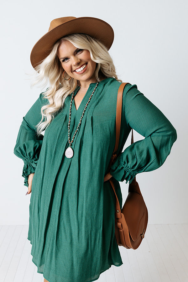 Patio In Paris Shift Dress In Green Curves