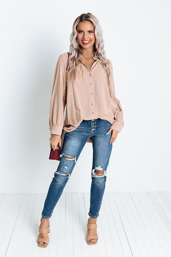 Westminster Button Up Top In Iced Mocha • Impressions Online Boutique