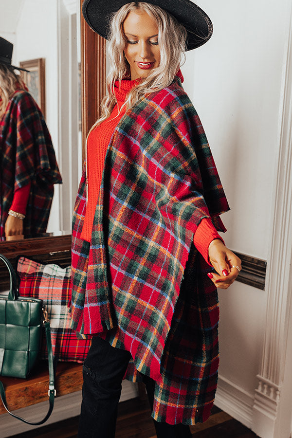 Cocoa Classic Plaid Poncho Image - 4