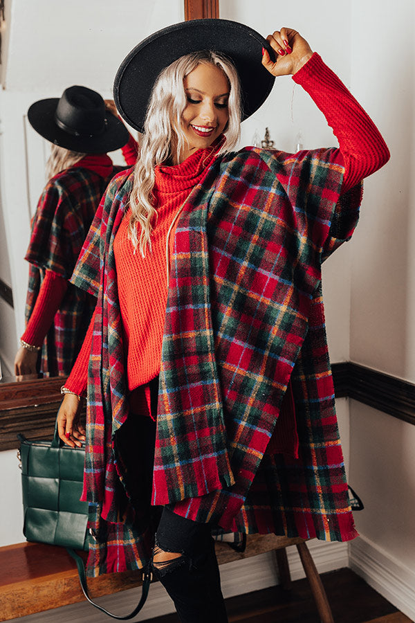 Cocoa Classic Plaid Poncho Image - 2