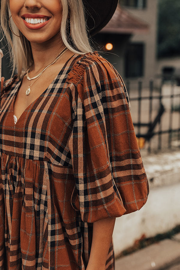 Yearn For More Plaid Babydoll Dress in Camel Image - 3