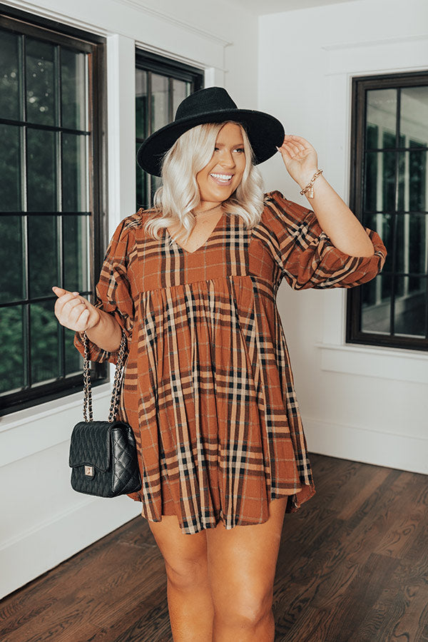 Yearn For More Plaid Babydoll Dress in Camel Curves