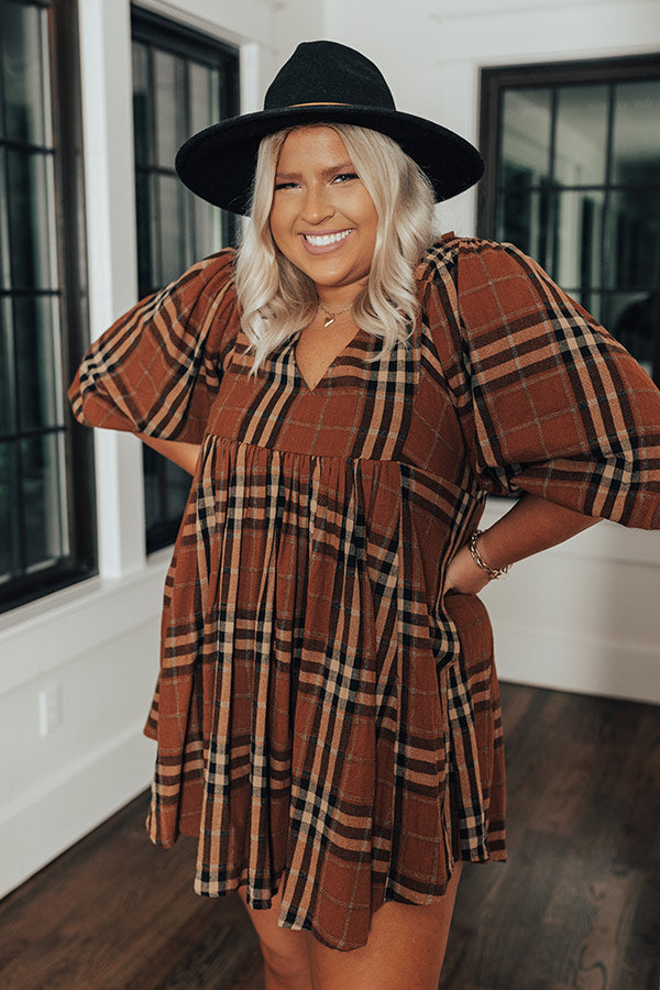 Yearn For More Plaid Babydoll Dress in Camel Curves Image - 4