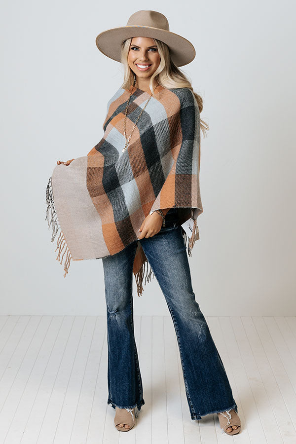 Key To Cozy Plaid Poncho In Light Pumpkin Image - 1