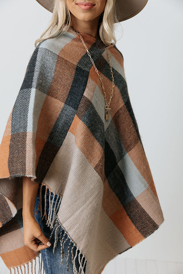 Key To Cozy Plaid Poncho In Light Pumpkin Image - 3