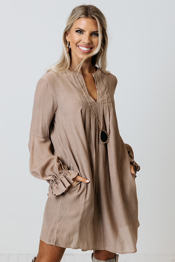 Patio In Paris Shift Dress In Warm Taupe