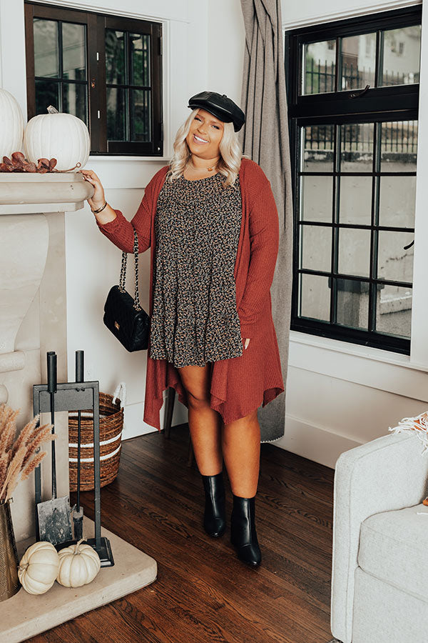 Coolest Feeling Waffle Knit Cardigan In Rust Curves