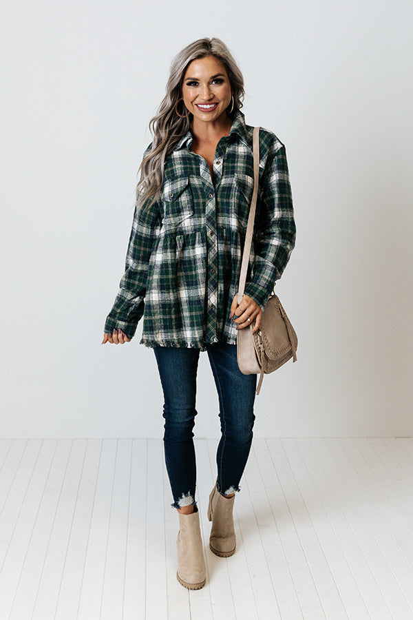 Western Skies Flannel Babydoll Top In Green Image - 4