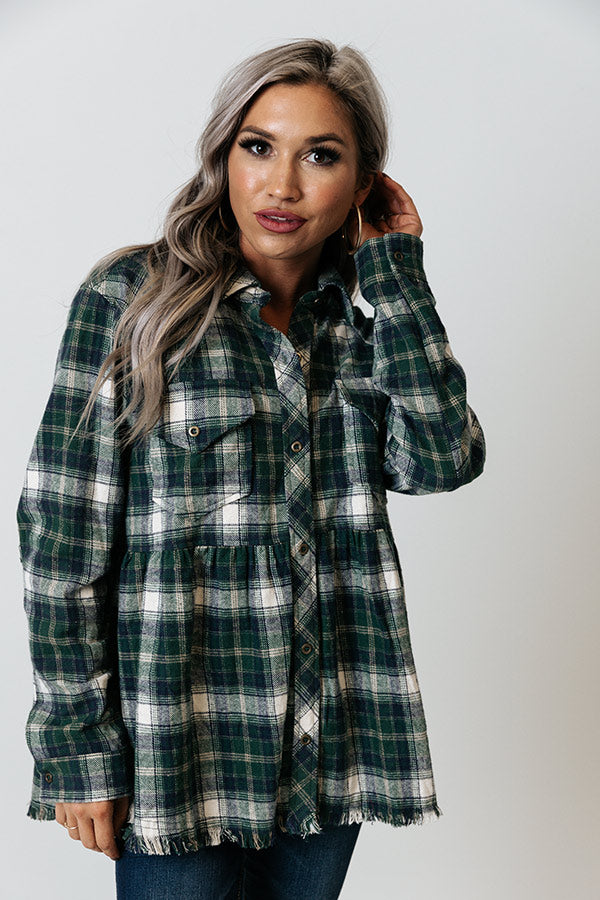Western Skies Flannel Babydoll Top In Green Image - 5