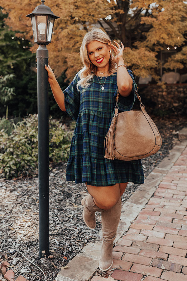 Kind Conversation Plaid Tunic Dress In Green Curves