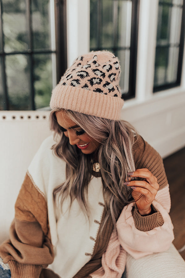 Away To The Alps Leopard Beanie In Blush