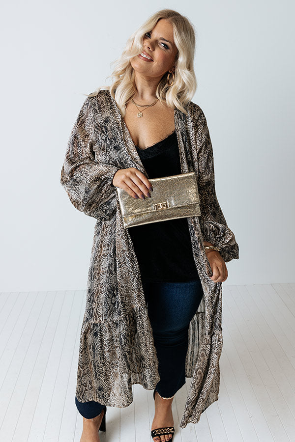 Looking At London Snake Print Duster Overly in Brown Curves