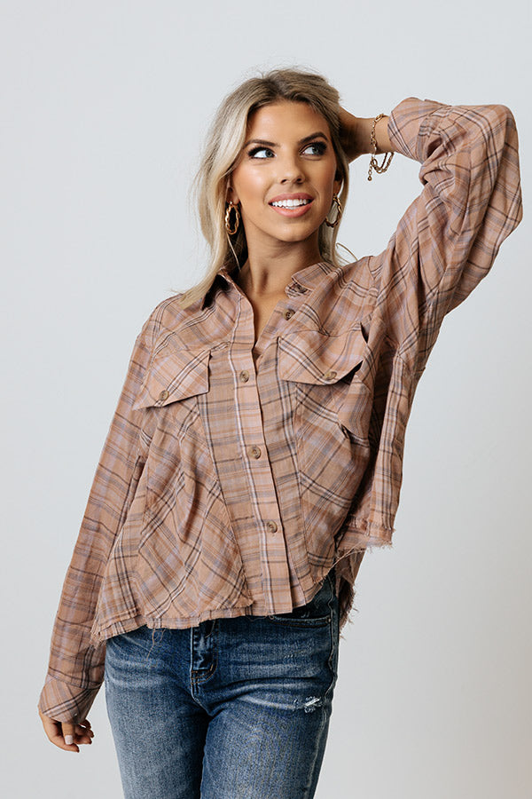 Across The Coast Plaid Top In Latte