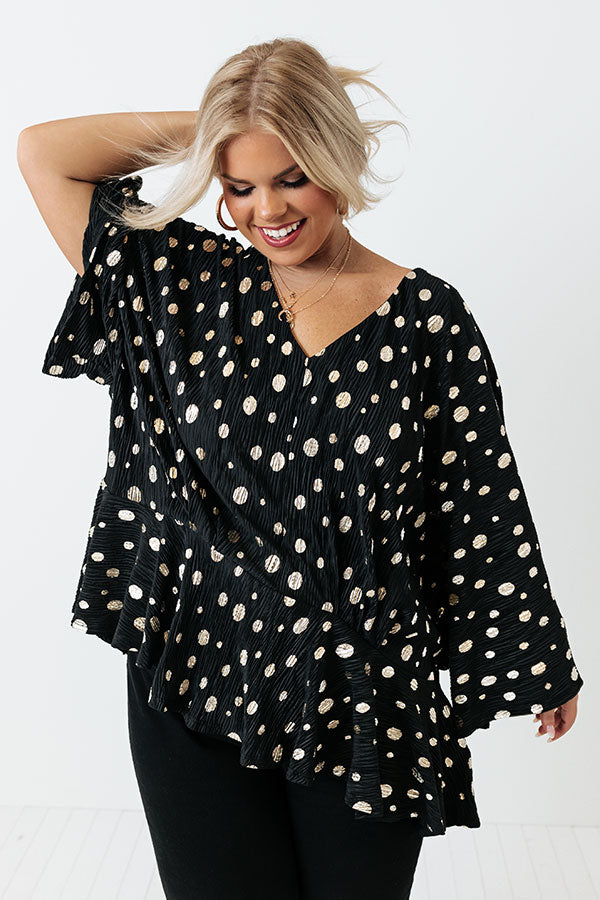 Chic Stomping Grounds Polka Dot Top in Black Curves