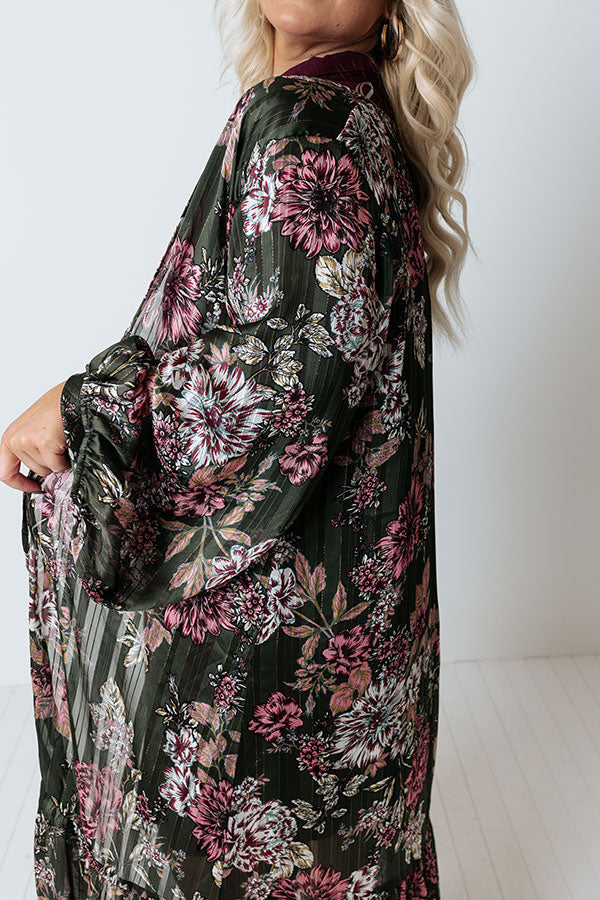 Looking At London Floral Duster Overly in Olive Curves Image - 3