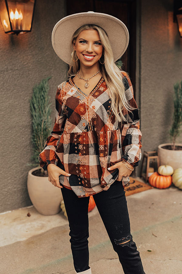 Steal Away Plaid Embroidered Top