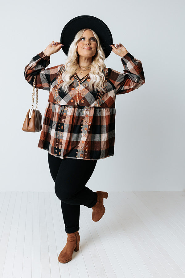 Steal Away Plaid Embroidered Top Curves Image - 2