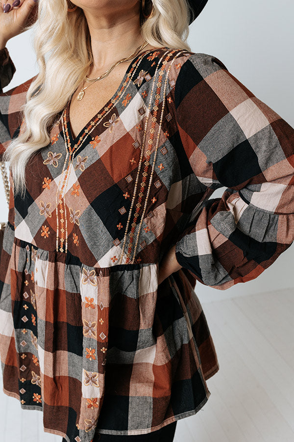 Steal Away Plaid Embroidered Top Curves Image - 3