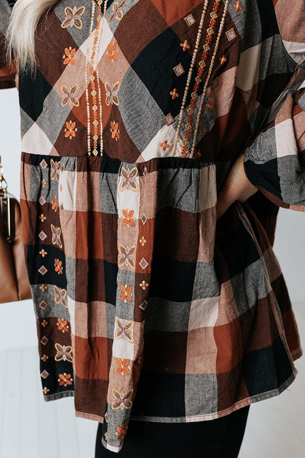 Steal Away Plaid Embroidered Top Curves Image - 5