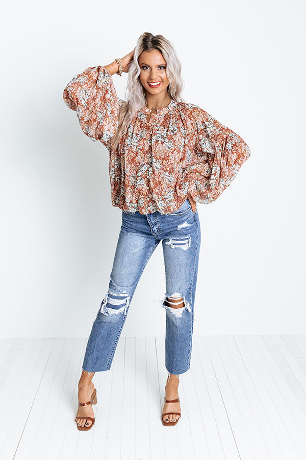 Never Stray Floral Top In Rust