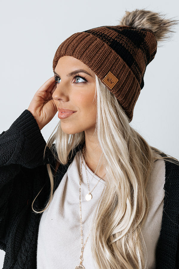 Chilly Dawn Buffalo Check Beanie In Chocolate