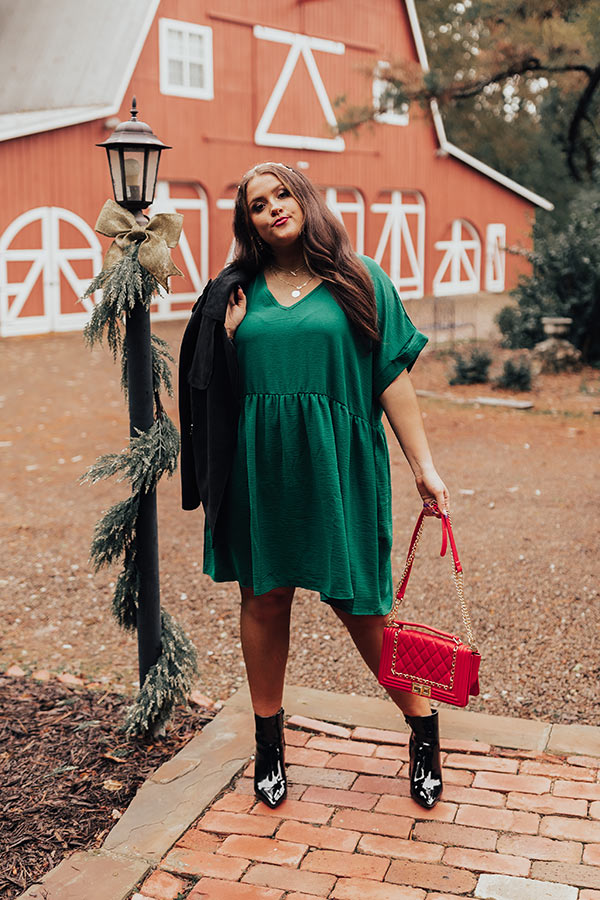 Be Yourself Babydoll Dress in Hunter Green Curves