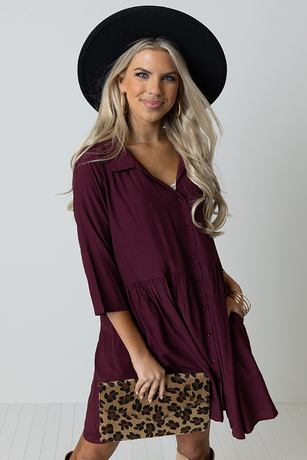 Always On Time Babydoll Tunic Dress In Maroon
