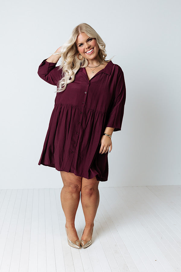 Always On Time Babydoll Tunic Dress In Maroon Curves
