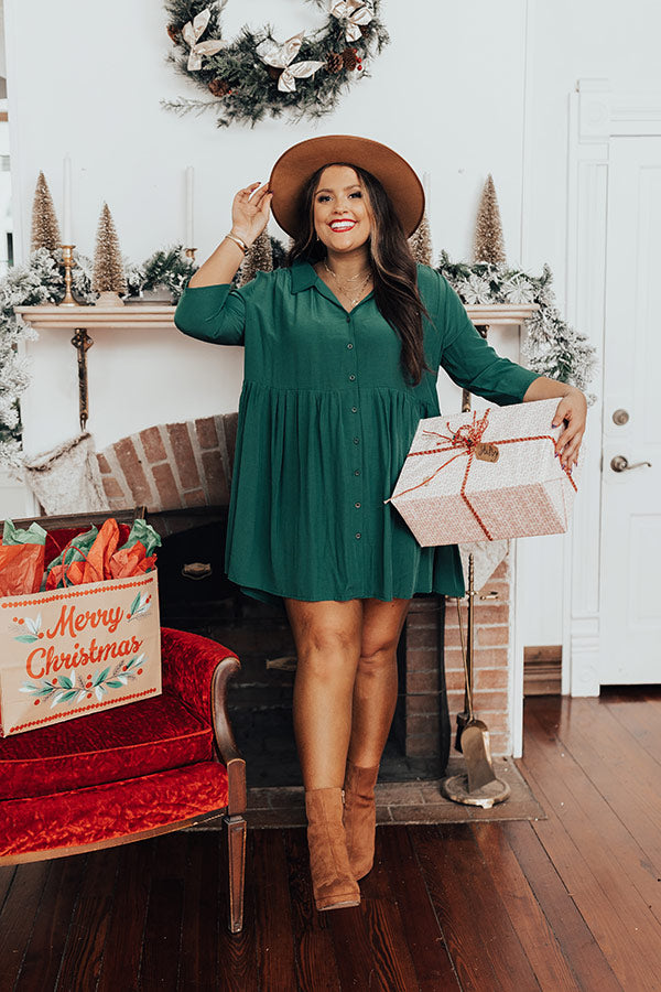 Always On Time Babydoll Tunic Dress In Green Curves
