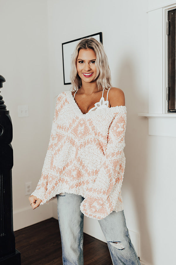 Happy By The Fire Popcorn Knit Sweater In Pink Image - 4