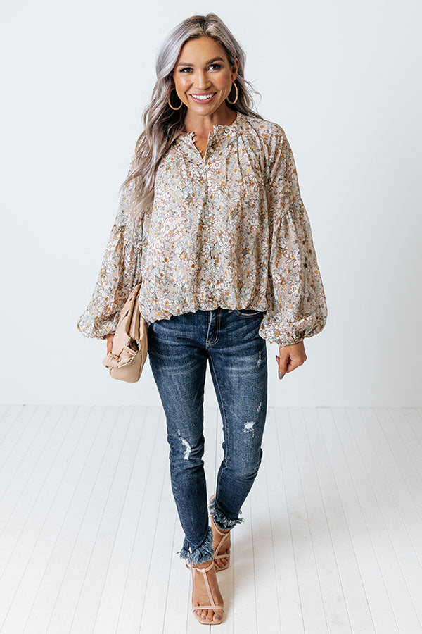 Never Stray Floral Top In Birch
