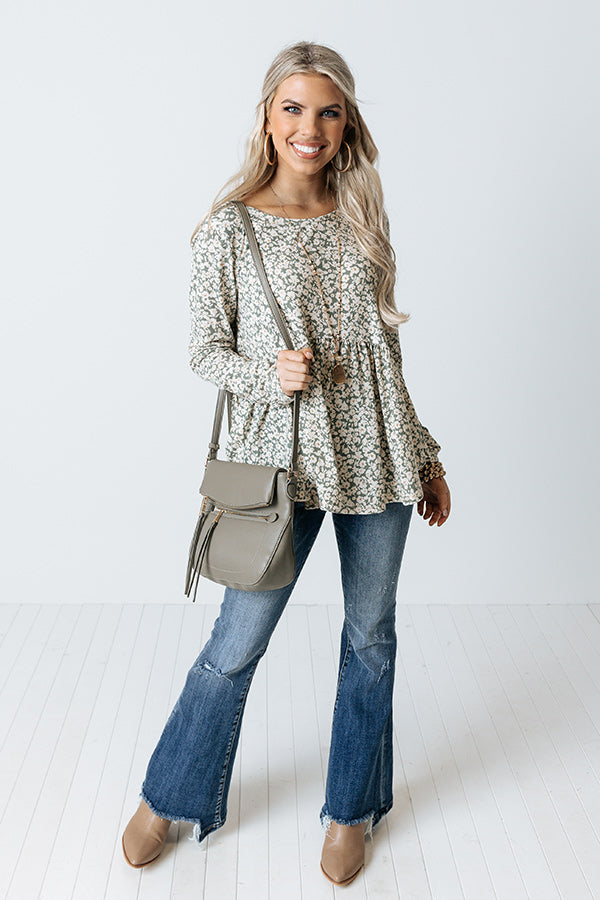 Amazing Ideas Floral Babydoll Top In Sage Image - 2