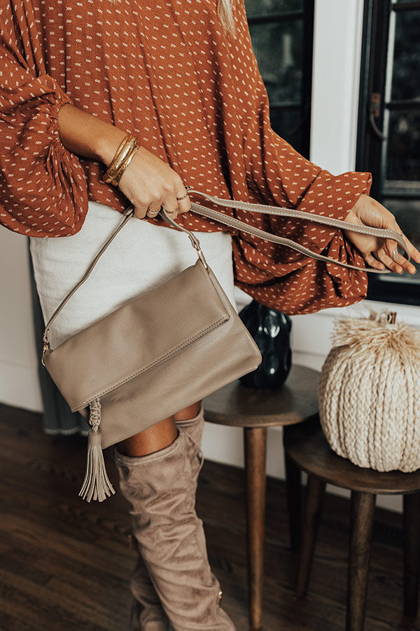 Return The Favor Faux Leather Crossbody In Taupe