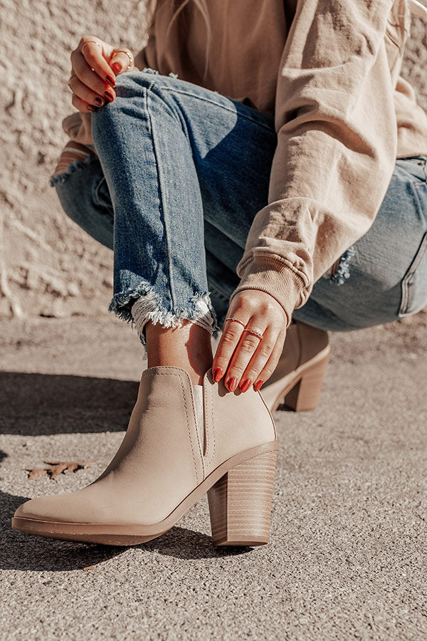 The Astra Faux Leather Bootie In Iced Latte