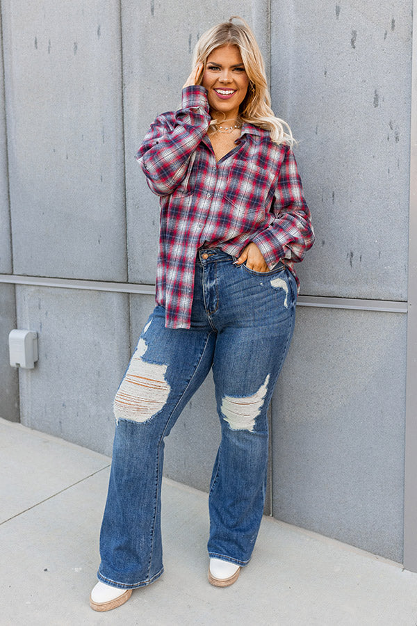 Cozy Accord Plaid Top in Red Curves