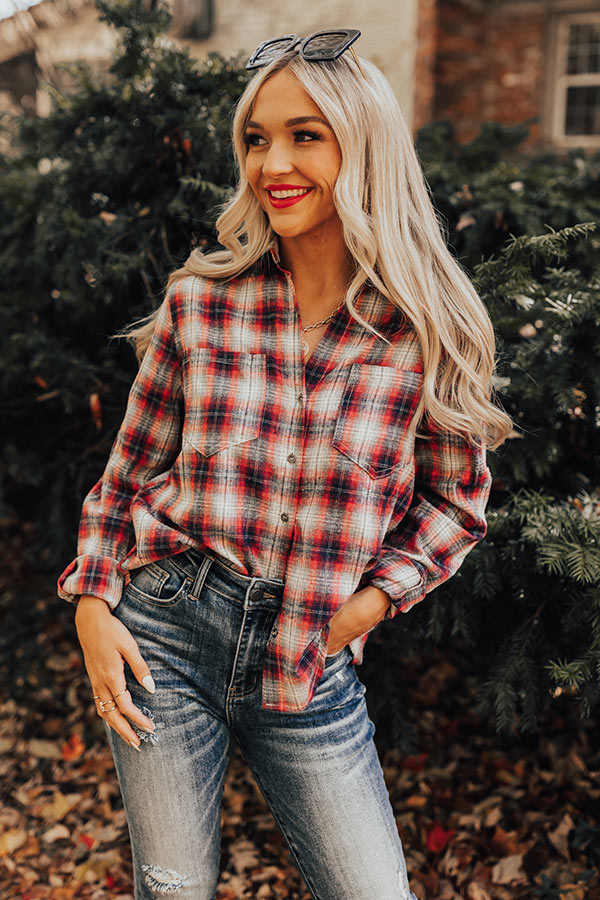 Cozy Accord Plaid Top in Red