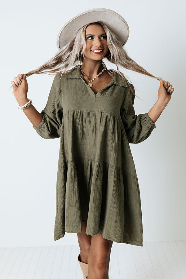 Shape Of My Heart Babydoll Dress In Olive • Impressions Online Boutique